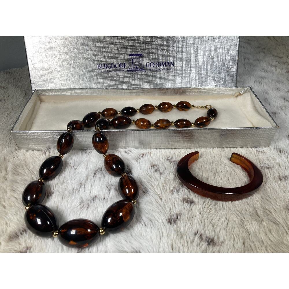 1950’s Napier Chunky Graduated Root Beer Lucite Bead Necklace & Bangle MCM